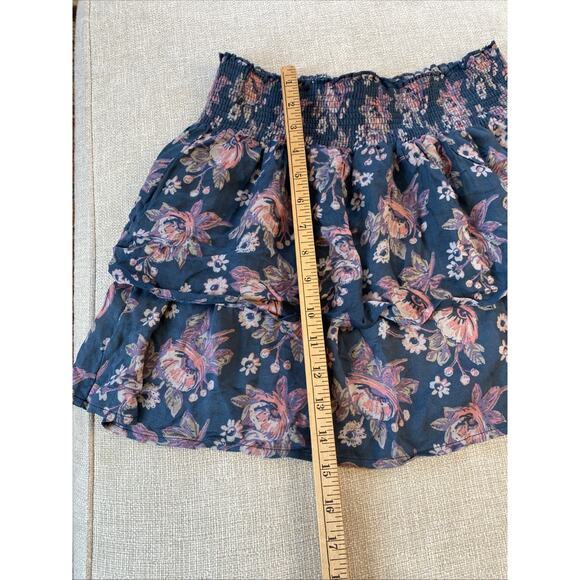Natural Life XS / S Floral Tiered Mini Skirt Boho Western Festival Rayon Smocked - Picture 5 of 6